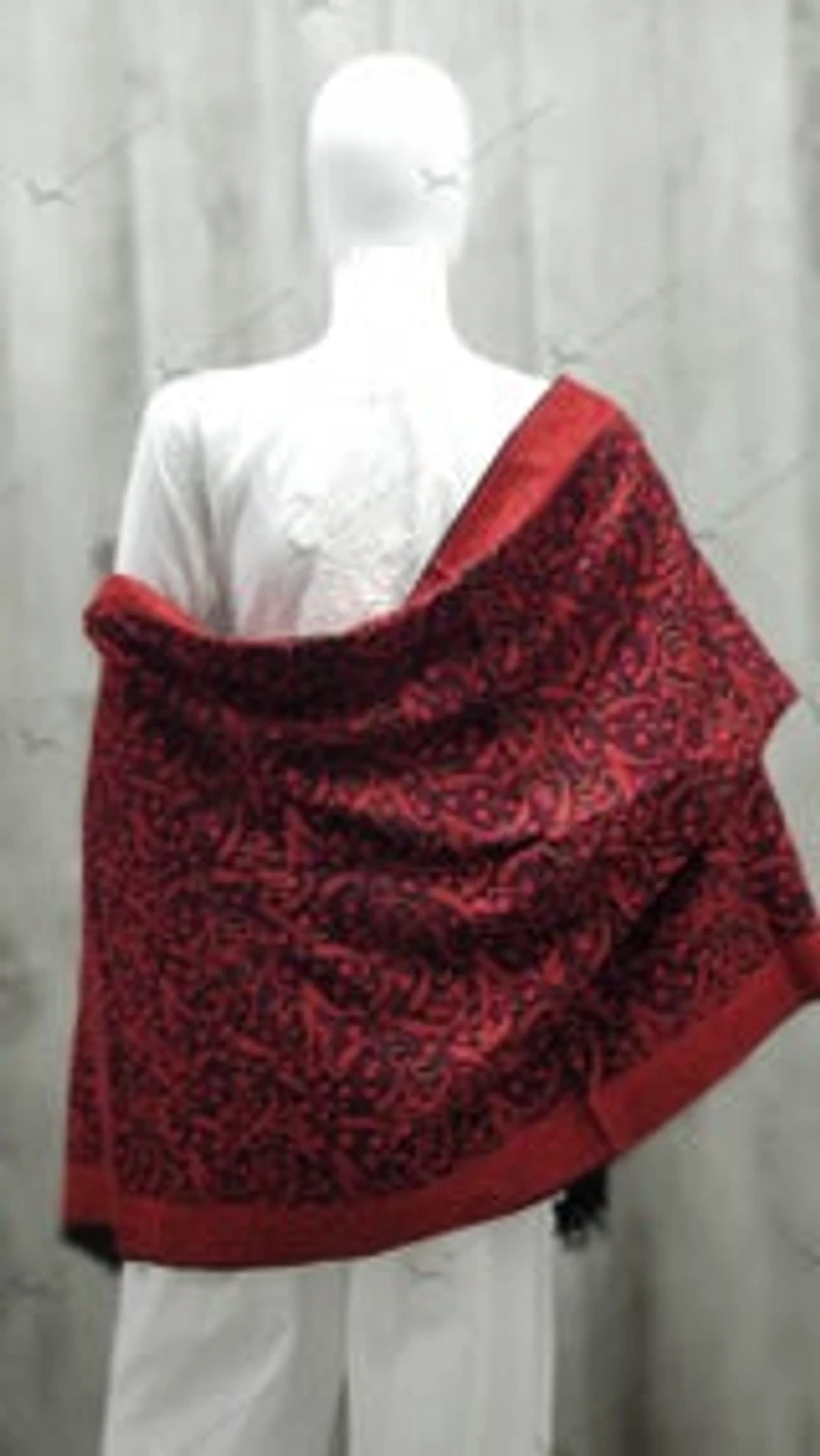 Cashmere Stole with Ari hand Work ( similar to crewel work ) Handmade