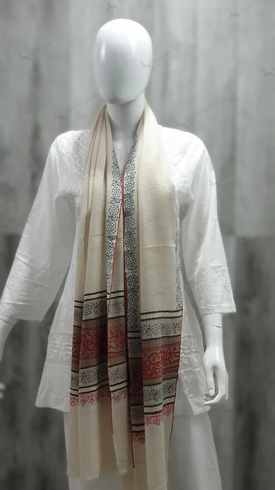Pure Pashmina Stole Sozni Hand Embroidered calligraphy (ONE OF A KIND) Active