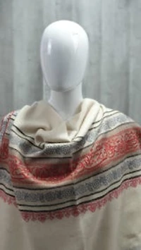 Pure Pashmina Stole Sozni Hand Embroidered calligraphy (ONE OF A KIND) Active