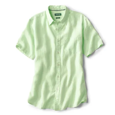 Men's Pure Linen Short-Sleeved Shirt Lemon Lime Size Small Orvis