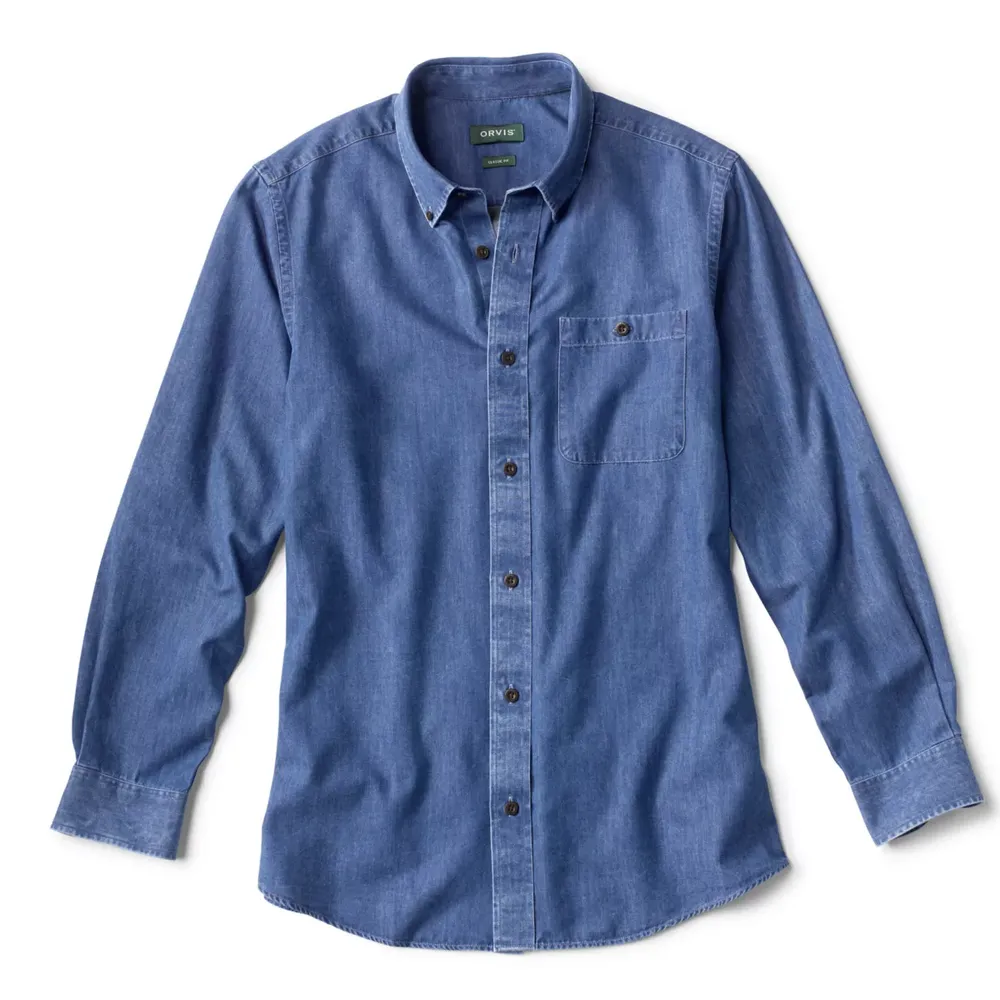 Men's Wrinkle-Free Pure Cotton Denim Shirt Washed Indigo Orvis