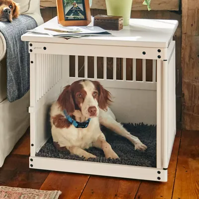 Wooden End-Table Dog Crate White Orvis