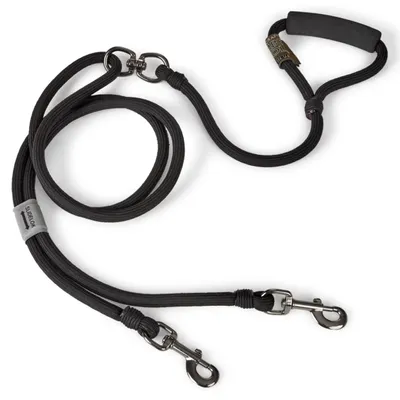 Adjustable Two-Dog Leash Black Nylon Orvis