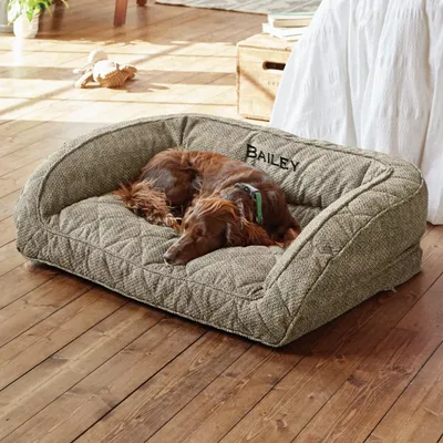 Orvis ComfortFill-Eco™ Bolster Dog Bed Charcoal Chevron Size Extra Large Dogs 90+ Lbs Recycled Materials