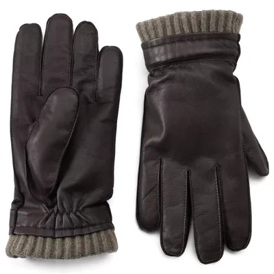 Men's Dorset Goatskin and Cashmere Gloves Dark Brown Leather/Cashmere Orvis