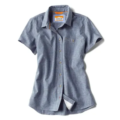 Women's Short-Sleeved Tech Workshirt Chambray Recycled Materials/Synthetic Orvis