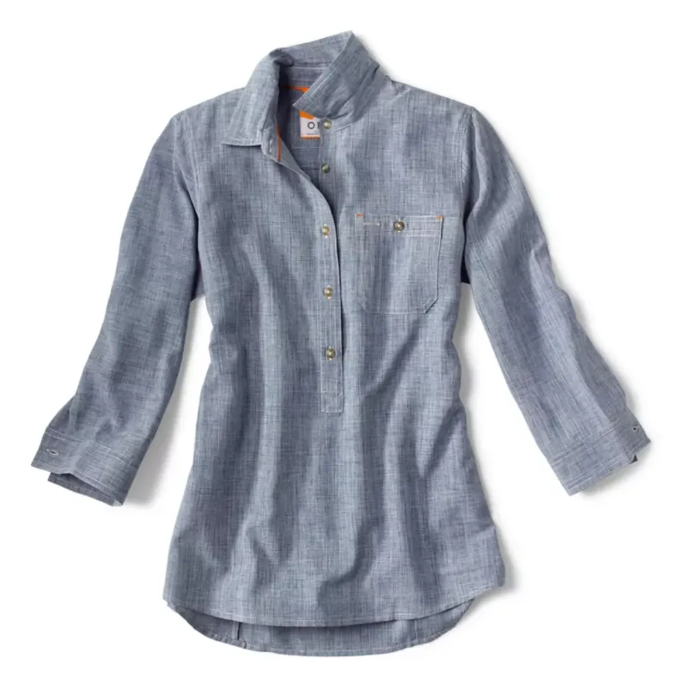 Orvis Tech Chambray Short-sleeved Work Shirt - Women's Blue Fog M