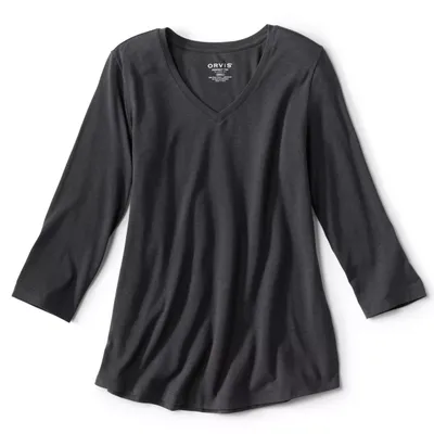 Women's Relaxed V-Neck Three-Quarter Sleeve Perfect T-Shirt Cotton Orvis