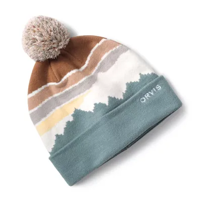 Women's Horizon Logo Rib-Knit Beanie Hat Mineral Blue Synthetic Orvis