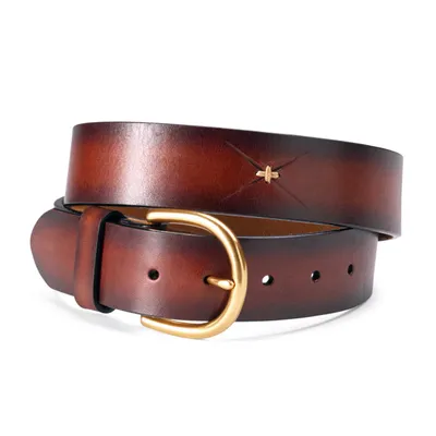 Men's Latigo Cross Stitch Hand-Stained Leather Belt Brown Orvis