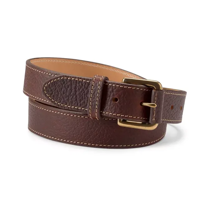 No. 1 Leather Belt - Italian Bridle Leather - Brown Leather with Brass, Large. Adjusts to Fit Sizes 34 - 42