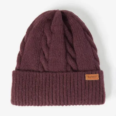 Women's Barbour® Meadow Cable-Knit Beanie Hat Black Cherry Synthetic