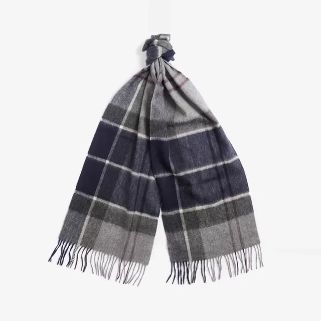 Cashmere Scarf with Classic Plaid & Fringe in Mocha, Blue, & Black