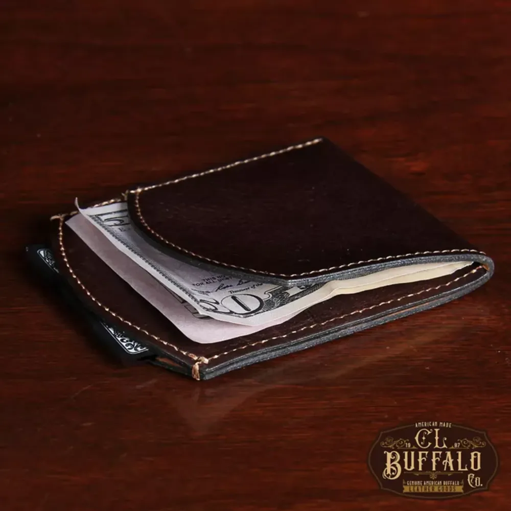 Front Pocket Wallet with Money Clip and ID Window Camel / Buffalo Leather