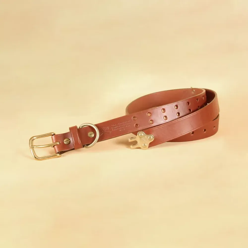 No. 1 Leather Belt - Italian Bridle Leather - Brown Leather with Brass, Large. Adjusts to Fit Sizes 34 - 42
