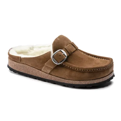 Women's Birkenstock® Buckley Suede Shearling Clogs Shoes Tea Size 41 Suede/Leather/Cork