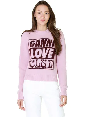 GANNI Graphic Wool Pullover Pink Lavender