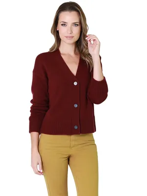 Vince Boxy Wool and Cashmere Cardigan Plum Wine