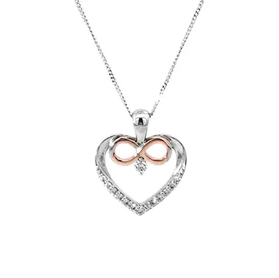 10K White & Rose Gold 0.03cttw Canadian Diamond Heart and Infinity Necklace, 18"