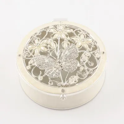 Crystal & Pearl Butterfly Round Box