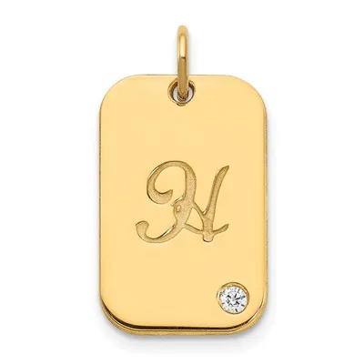 Dog Tag with Diamond Charm - Sterling Silver