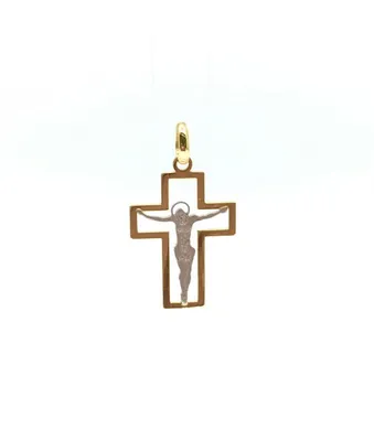10K Two Toned Yellow and White Gold Charm with Detailed Crucifix -  18mm x 13mm