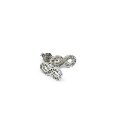 10K White Gold Cubic Zirconia Infinity Stud Earrings - 12mm x 5mm