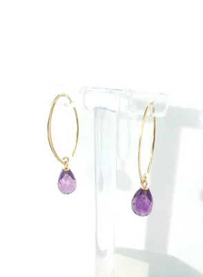 14K Yellow Gold Amethyst Earrings 37mm