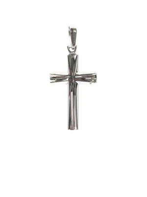 10K White Gold Indented Cross Charm - 29mm x 18mm