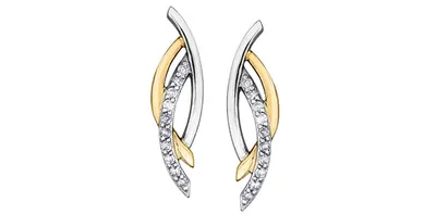 10K Yellow & White Gold 0.10cttw Diamond Dangle Drop Earrings
