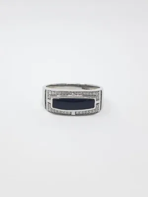 10K White Gold Onyx 0.25cttw White and Black Diamond Ring