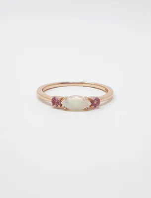 10K Rose Gold 7 x 3.25mm Opal and 2.5mm Pink Tourmaline Ring