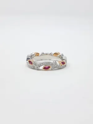 14K Two Tone White and Rose Gold 0.20cttw Ruby and 0.07cttw Diamond Ring
