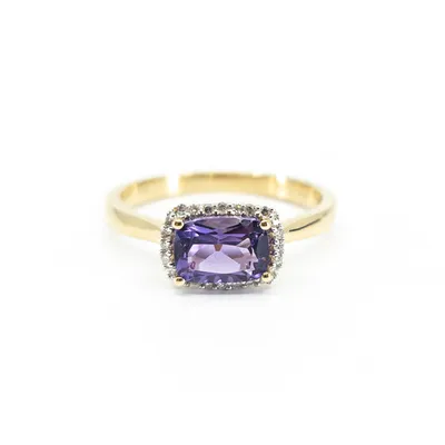 10K Yellow Gold Amethyst & 0.07cttw Diamond Ring- Size 6.5