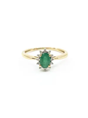 10K Yellow Gold Genuine Emerald & Diamond Ring