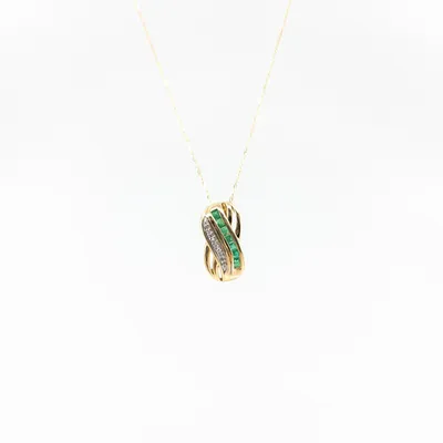 10K Yellow Gold Genuine Emerald and Diamond Pendant