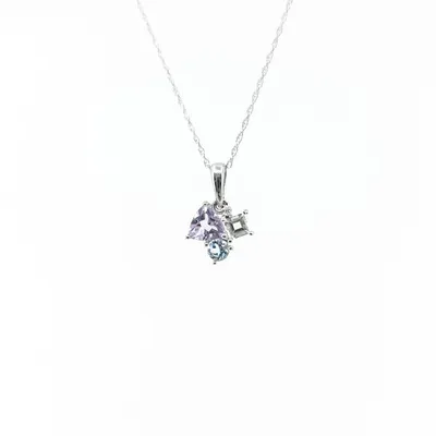 10K White Gold Aquamarine, White Topaz and Amethyst Pendant