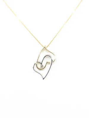 10K 2 Tone Gold Diamond Heart Necklace - 18"