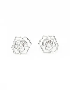 Sterling Silver 0.04cttw Diamond Flower Earring