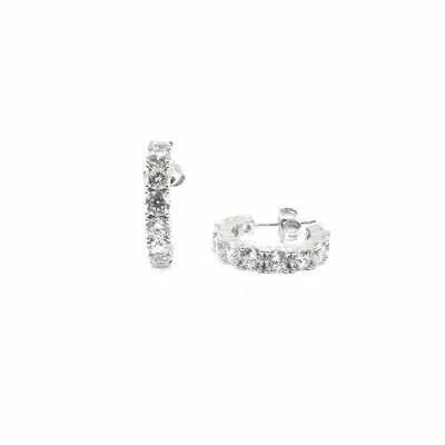 925 Sterling Silver 3.5mm Cubic Zirconia Half Hoop Studs - 18mm