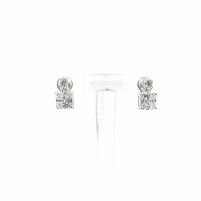 925 Sterling Silver Round and Square Cubic Zirconia Dangle Studs - 11mm