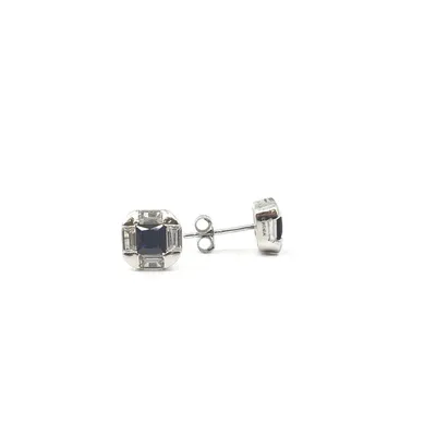 925 Sterling Silver Blue and Clear Cubic Zirconia Stud Earrings - 8mm x 8mm