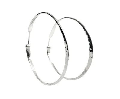 Sterling Silver Hammered Textured Hoop Earrings 39mm