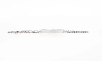 Engraveable 925 Sterling Silver Bar Baby Bracelet with Pink Cubic Zirconia adjustable rolo link 6.5"