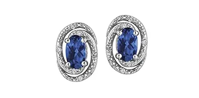 Sterling Silver 0.50cttw Genuine Sapphire & 0.036cttw Diamond Halo Stud Earrings