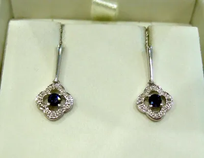 10K White Gold Sapphire and 0.02cttw Diamond Earrings