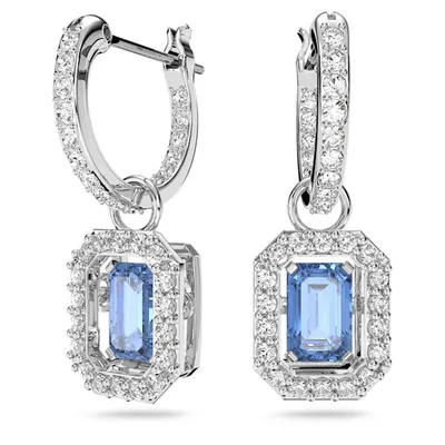 Millenia Earrings Octagon Cut Swarovski Zirconia, Blue, Rhodium Plated - 5619500