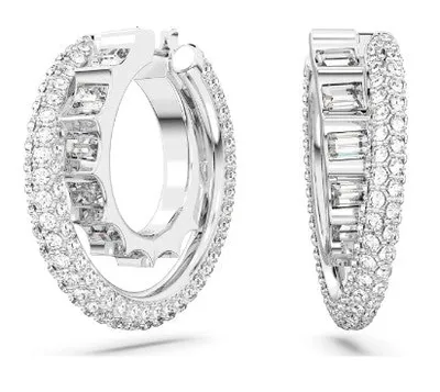 Swarovski Rota Hoop Earrings, Mixed Cuts, White, Rhodium Plated - 5623483