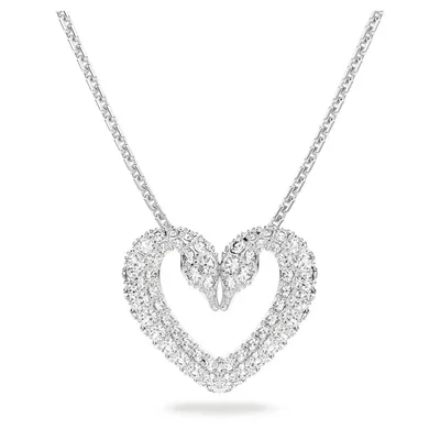 Una Pendant Heart, Small, White, Rhodium Plated - 5625533