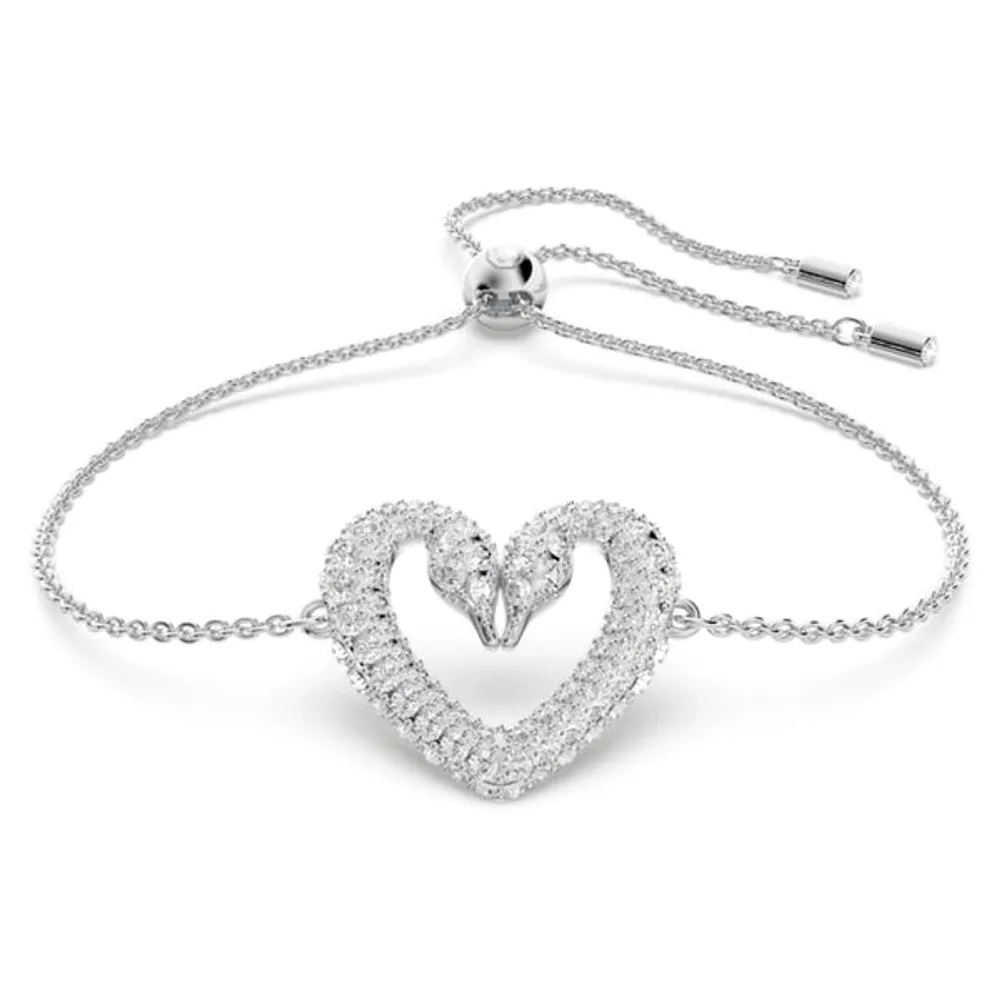 Swarovski Infinity bracelet, Infinity and heart, White, Rhodium plated